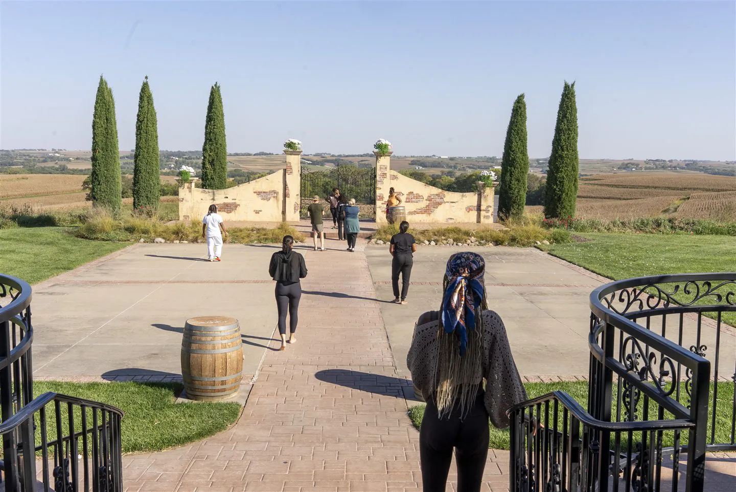 Stepping outside into the vineyard courtyard.