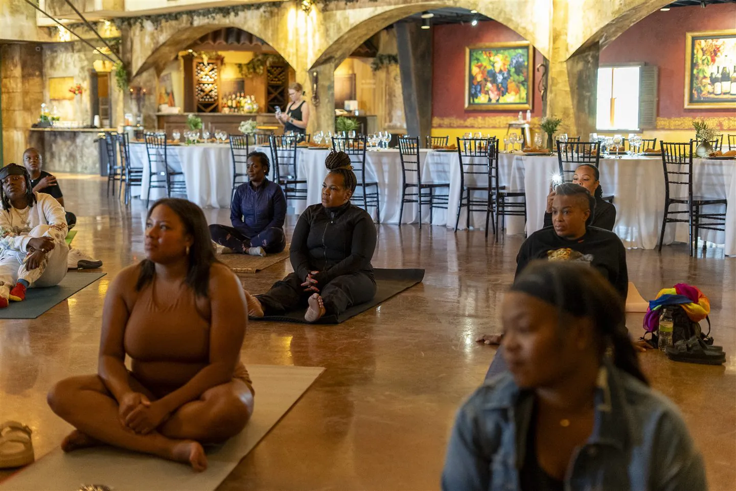 A shared moment of seated stillness.